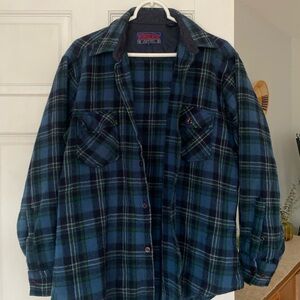Vintage Plaid Button-Up Shirt Jacket in Blue and Green